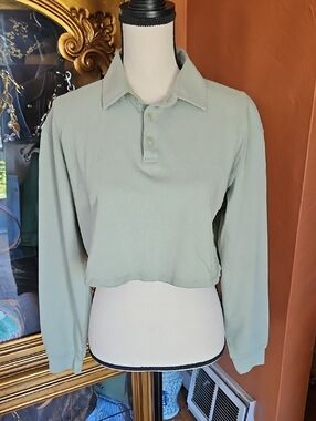 Sunday Best Sage Green Cropped Long-Sleeve Polo